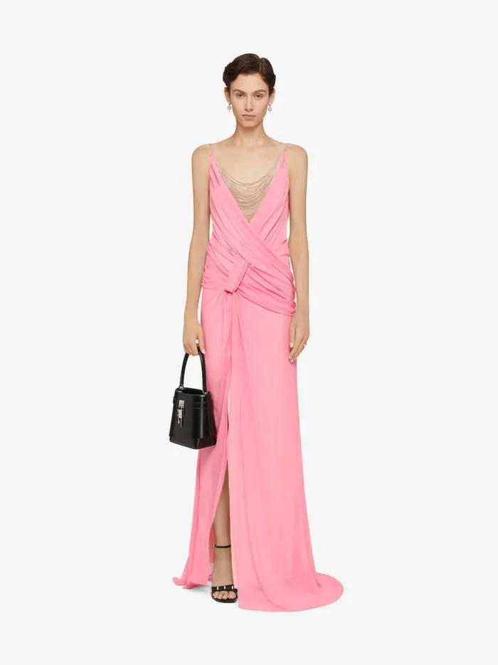 Women Dresses Givenchy Evening Draped Dress In Silk With Chains Flamingo