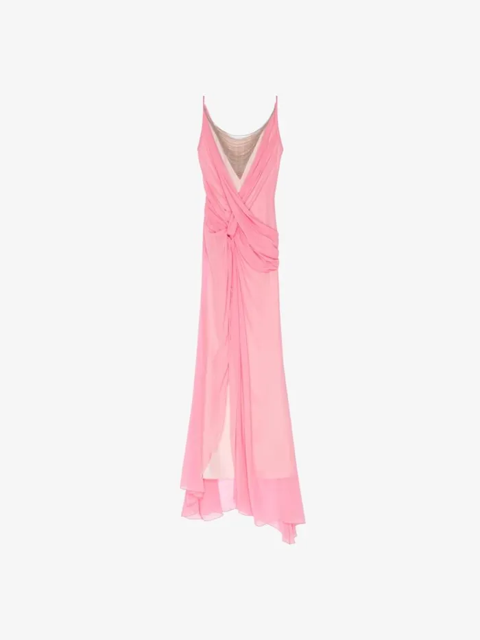 Women Dresses Givenchy Evening Draped Dress In Silk With Chains Flamingo