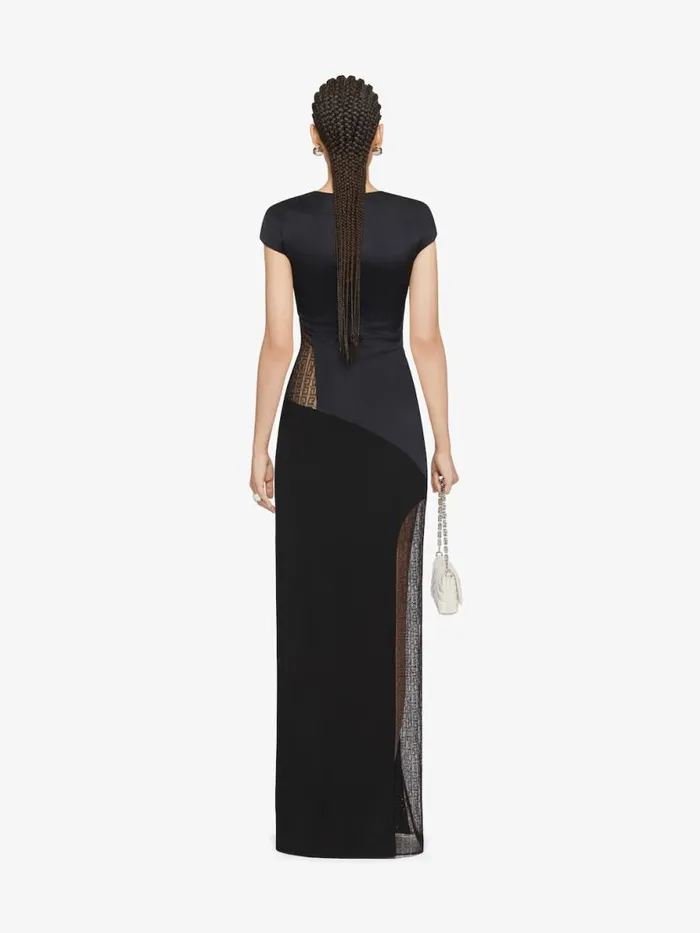 Women Dresses Givenchy Evening Satin Dress And 4G Lace With Rhinestones Black