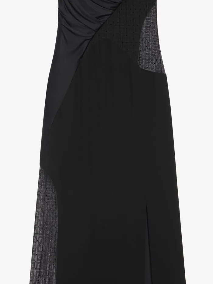 Women Dresses Givenchy Evening Satin Dress And 4G Lace With Rhinestones Black