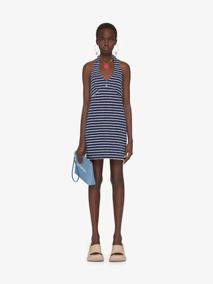 Women Dresses Givenchy Striped Dress In Cotton Towelling With 4G Detail Navynatural