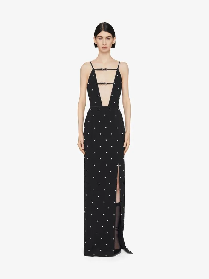 Women Dresses Givenchy Voyou Evening Dress In Crepe And Satin With Crystals Black