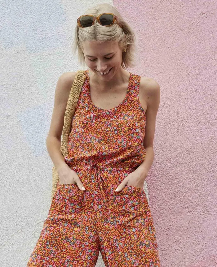 Women Dresses Toad and Co Sunkissed Livvy Jumpsuit Taffy Micro Floral Print