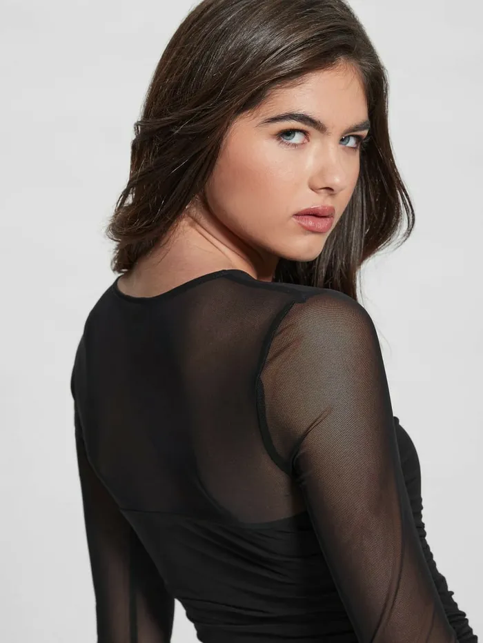 Women Eco Brianne Mesh Bodysuit Black Tops GUESS Women Eco Brianne Mesh Bodysuit Black Tops GUESS