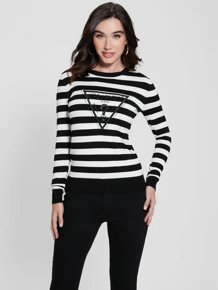 Women Eco Eloise Sweater White And Black Stripes Sweaters and Knits GUESS