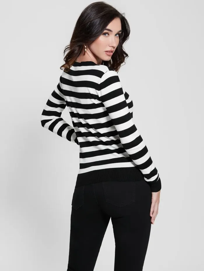 Women Eco Eloise Sweater White And Black Stripes Sweaters and Knits GUESS Women Eco Eloise Sweater White And Black Stripes Sweaters and Knits GUESS