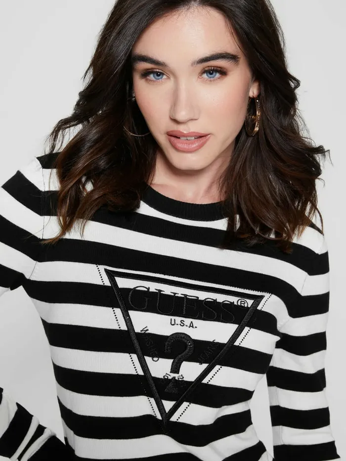 Women Eco Eloise Sweater White And Black Stripes Sweaters and Knits GUESS Women Eco Eloise Sweater White And Black Stripes Sweaters and Knits GUESS