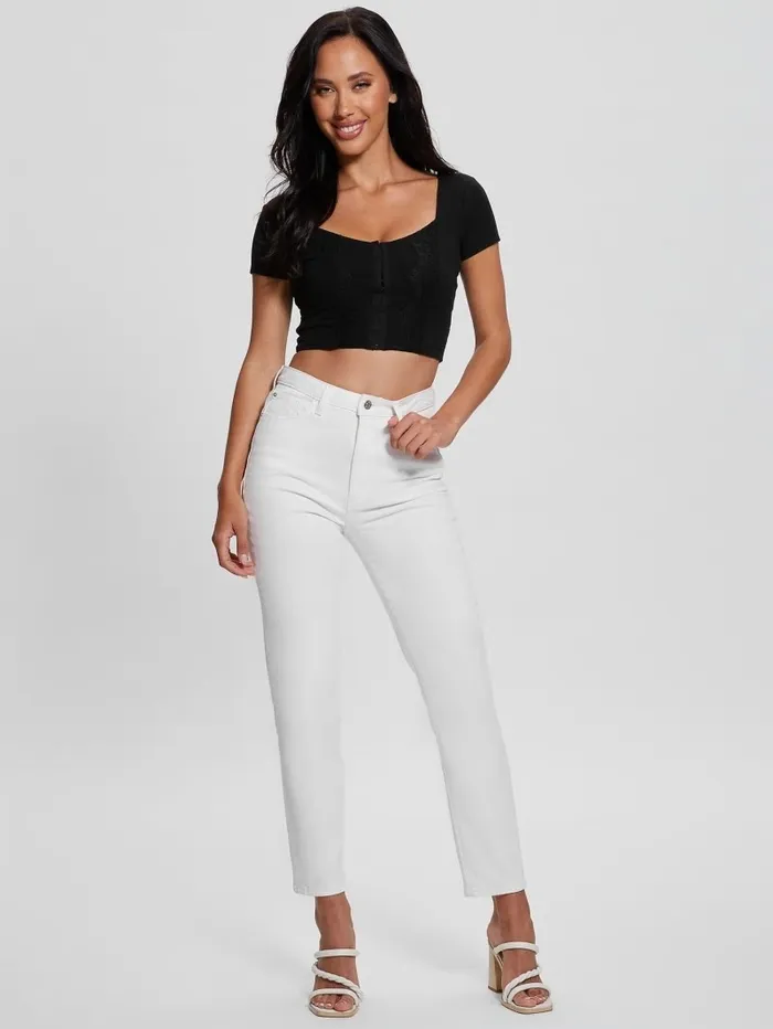 Women Eco Jamie RibKnit Corset Top Black Tops GUESS Women Eco Jamie RibKnit Corset Top Black Tops GUESS