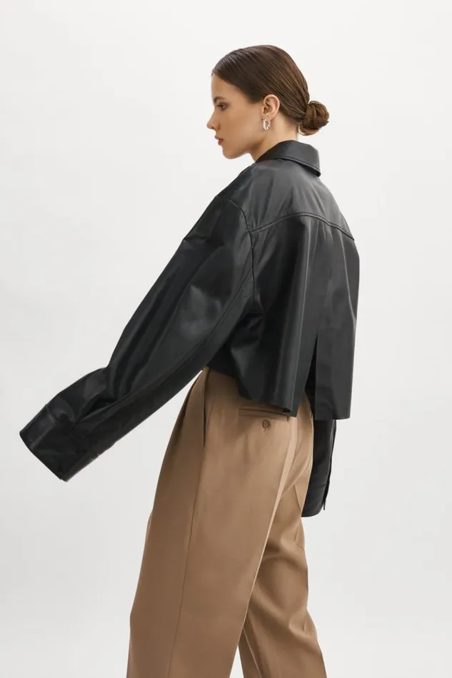 Women ELDA Leather Oversized Shirt Black LAMARQUE Shackets Women ELDA Leather Oversized Shirt Black LAMARQUE Shackets