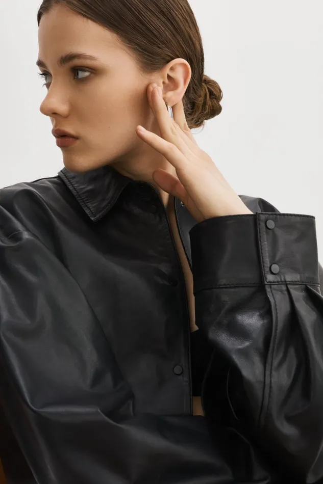 Women ELDA Leather Oversized Shirt Black LAMARQUE Shackets Women ELDA Leather Oversized Shirt Black LAMARQUE Shackets