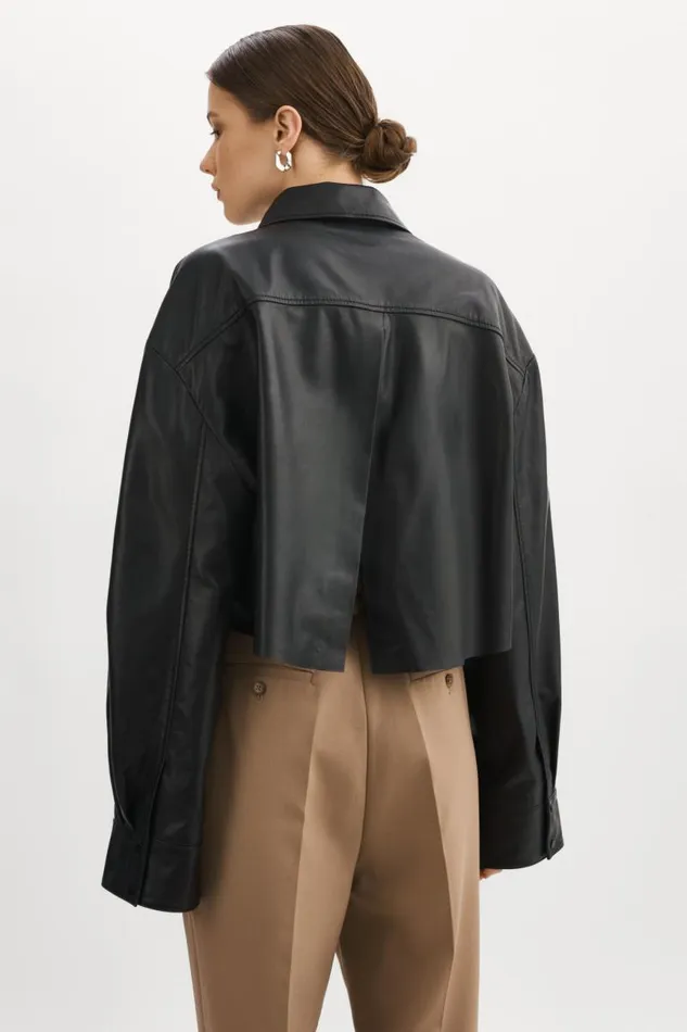 Women ELDA Leather Oversized Shirt Black LAMARQUE Shackets Women ELDA Leather Oversized Shirt Black LAMARQUE Shackets