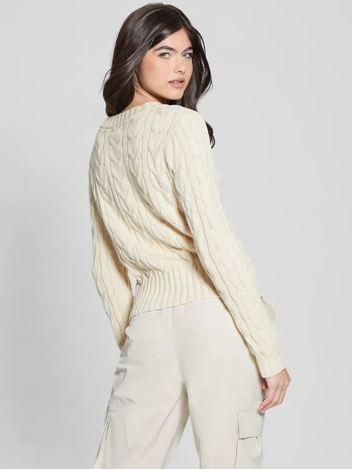 Women Elle Cable Knit Sweater Vanilla Blush Sweaters and Knits GUESS