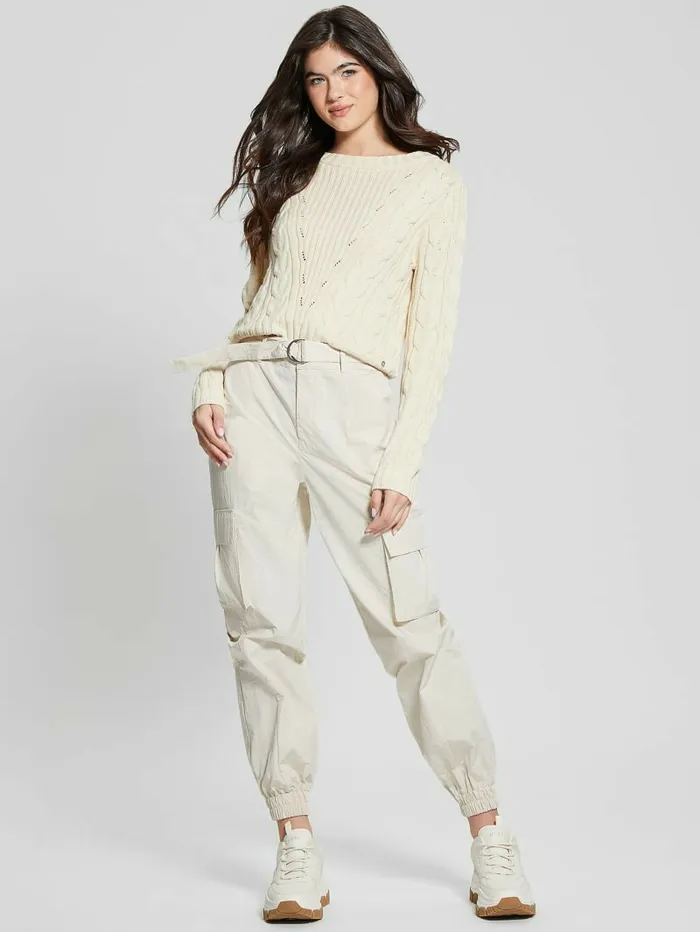 Women Elle Cable Knit Sweater Vanilla Blush Sweaters and Knits GUESS