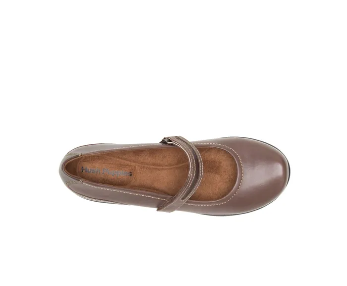 Women Epic Mary Jane Dark Brown Leather Walking Shoes Hush Puppies