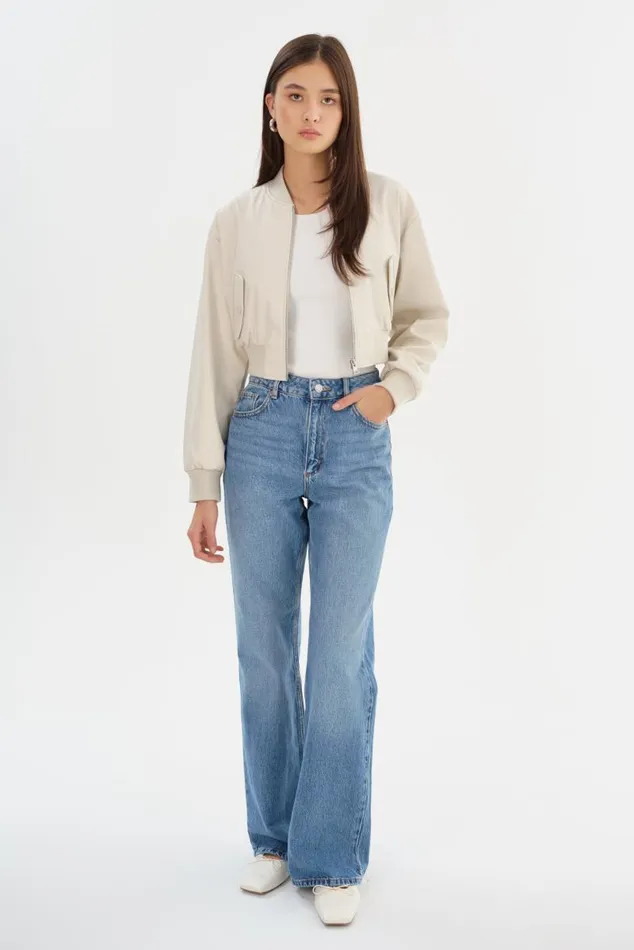 Women EVELIN Faux Leather Cropped Bomber Bone LAMARQUE Leather Jackets Women EVELIN Faux Leather Cropped Bomber Bone LAMARQUE Leather Jackets