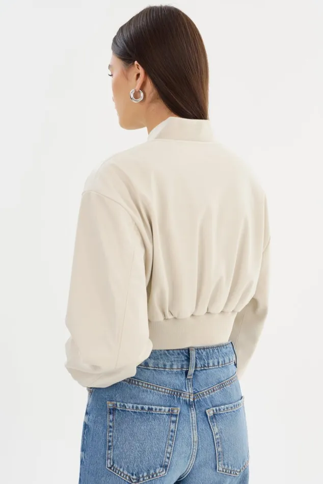 Women EVELIN Faux Leather Cropped Bomber Bone LAMARQUE Leather Jackets Women EVELIN Faux Leather Cropped Bomber Bone LAMARQUE Leather Jackets