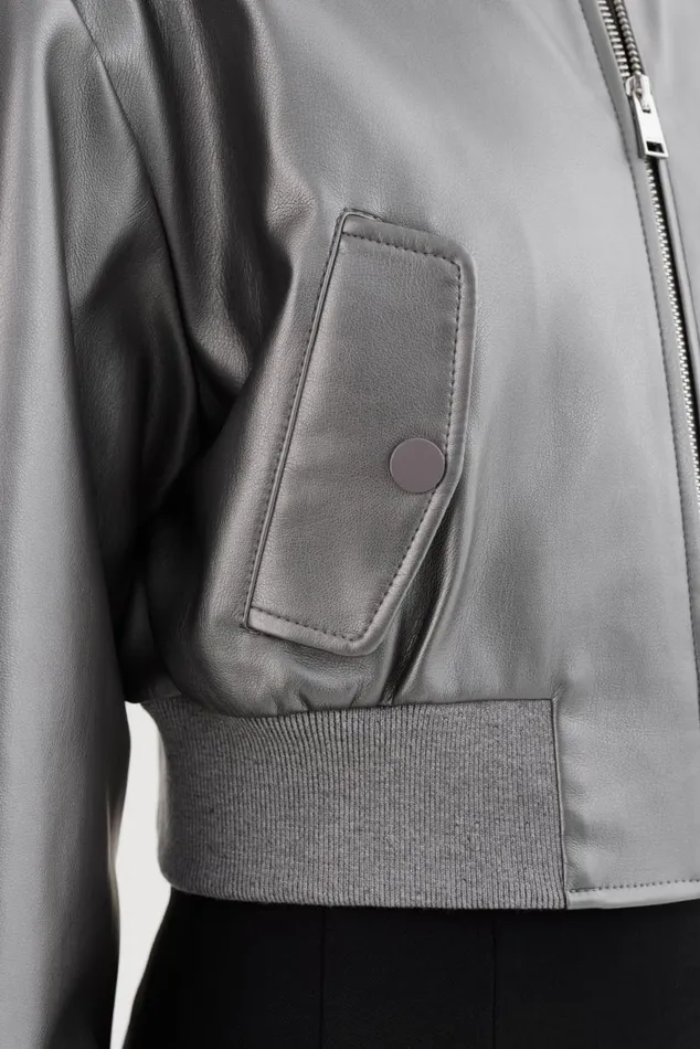 Women EVELIN Faux Leather Cropped Bomber Gunmetal LAMARQUE Leather Jackets Women EVELIN Faux Leather Cropped Bomber Gunmetal LAMARQUE Leather Jackets