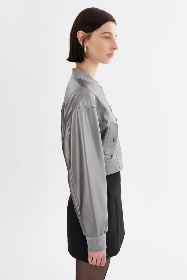 Women EVELIN Faux Leather Cropped Bomber Gunmetal LAMARQUE Leather Jackets Women EVELIN Faux Leather Cropped Bomber Gunmetal LAMARQUE Leather Jackets