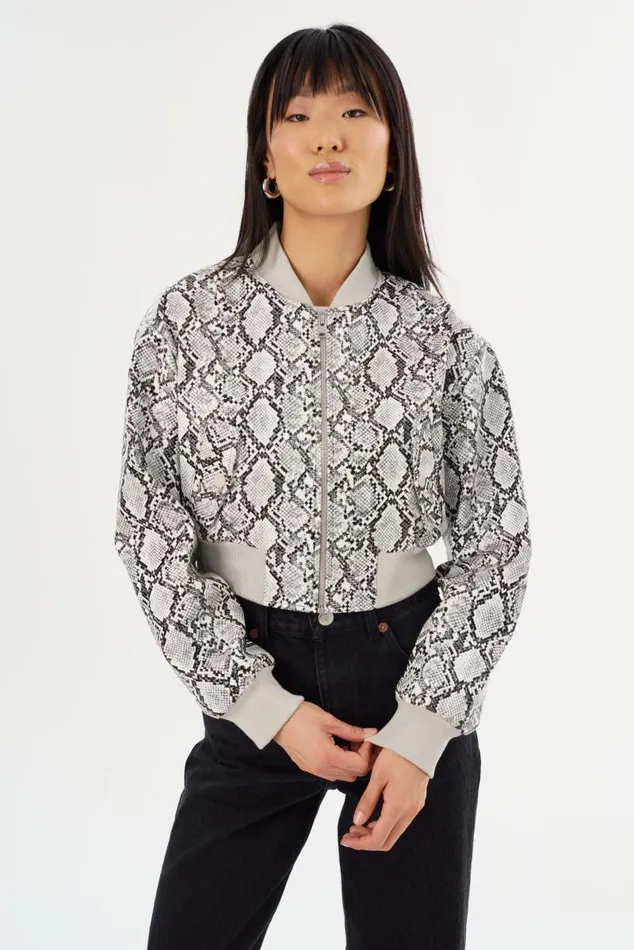 Women EVELIN Faux Leather Cropped Bomber Python Print LAMARQUE Leather Jackets Women EVELIN Faux Leather Cropped Bomber Python Print LAMARQUE Leather Jackets