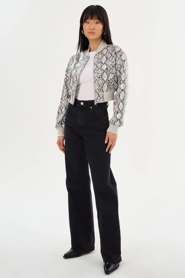 Women EVELIN Faux Leather Cropped Bomber Python Print LAMARQUE Leather Jackets Women EVELIN Faux Leather Cropped Bomber Python Print LAMARQUE Leather Jackets