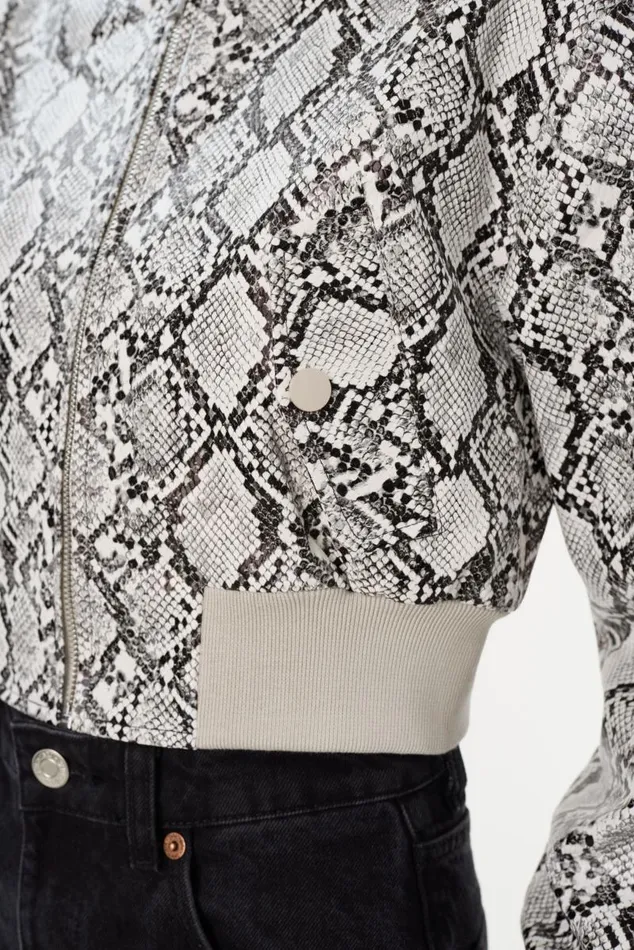 Women EVELIN Faux Leather Cropped Bomber Python Print LAMARQUE Leather Jackets Women EVELIN Faux Leather Cropped Bomber Python Print LAMARQUE Leather Jackets