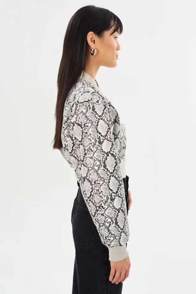 Women EVELIN Faux Leather Cropped Bomber Python Print LAMARQUE Leather Jackets Women EVELIN Faux Leather Cropped Bomber Python Print LAMARQUE Leather Jackets