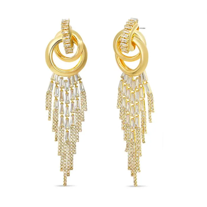 Women Fashion Jewelry Badgley Mischka Gold Interlocking Fringe Earrings
