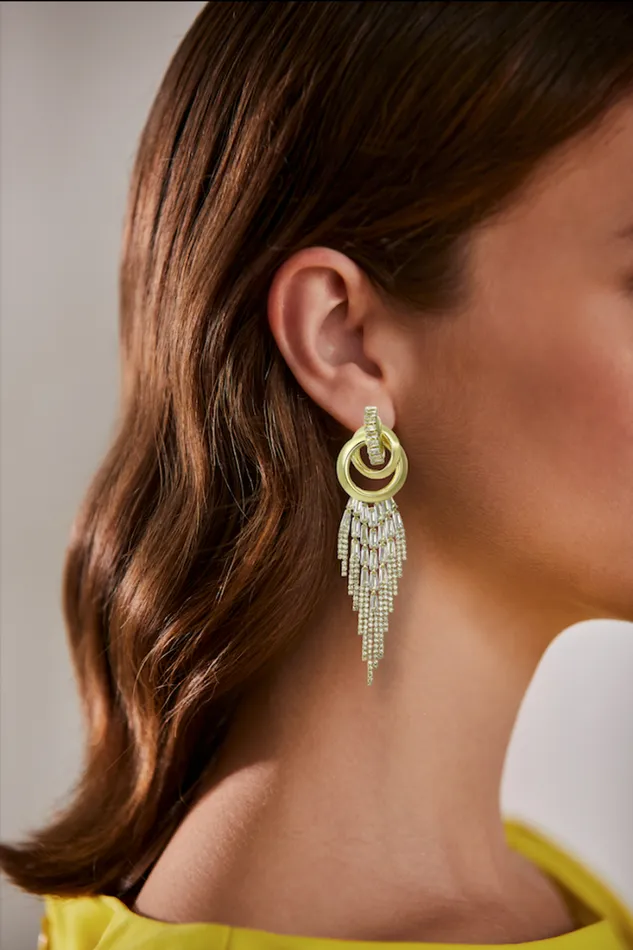 Women Fashion Jewelry Badgley Mischka Gold Interlocking Fringe Earrings