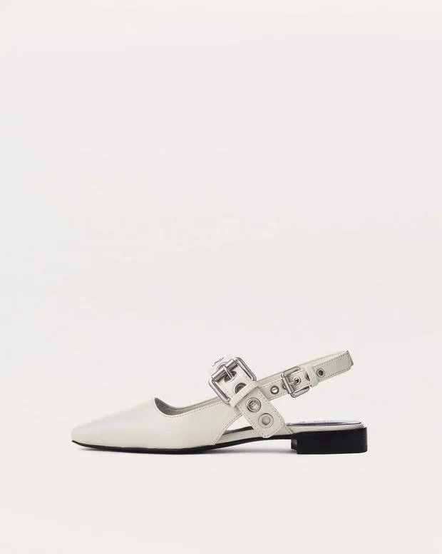 Women Flats rag and bone Moto Astra Leather Slingback Flats Antique White