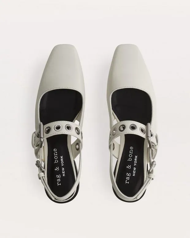 Women Flats rag and bone Moto Astra Leather Slingback Flats Antique White
