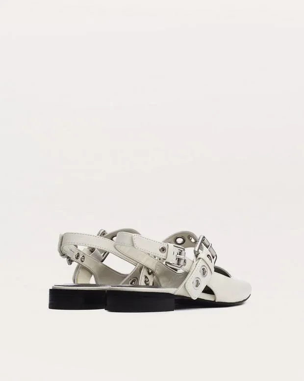 Women Flats rag and bone Moto Astra Leather Slingback Flats Antique White