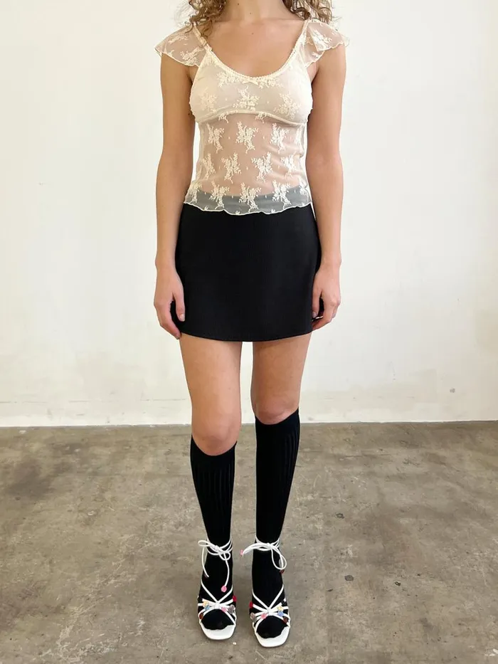 Women Floral Lace Flutter Sleeve Top Cream Lisa Says Gah Sleeveless Tops