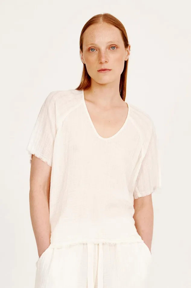 Women Gauze Washed White Doheny Top Raquel Allegra Tops