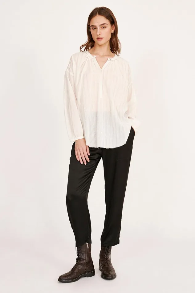 Women Gauze Washed White Poet Blouse Raquel Allegra Tops