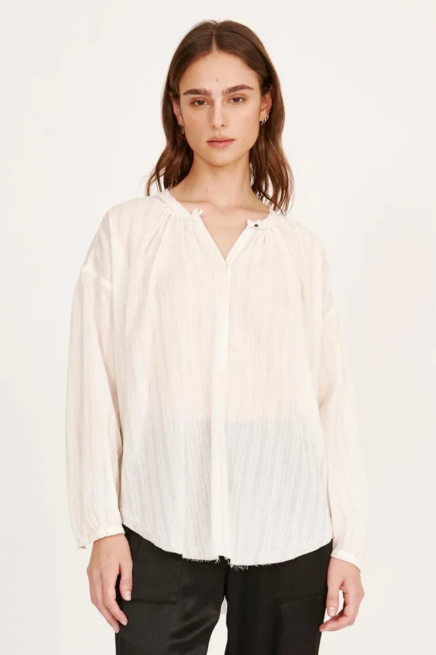 Women Gauze Washed White Poet Blouse Raquel Allegra Tops