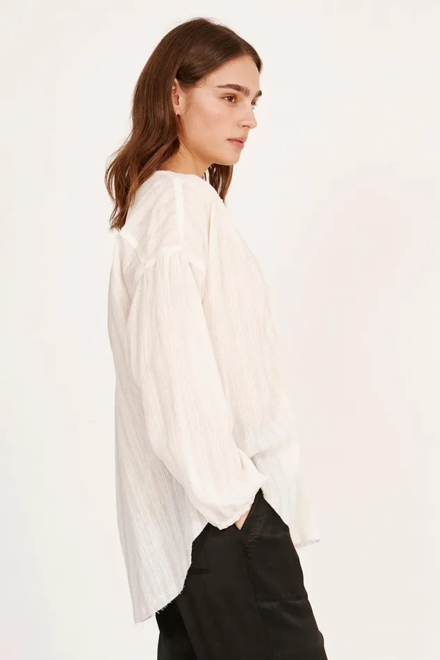 Women Gauze Washed White Poet Blouse Raquel Allegra Tops