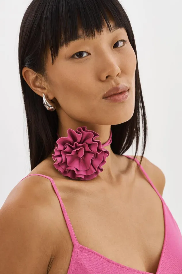 Women GEMMA Leather Rosette Choker Super Pink LAMARQUE Other