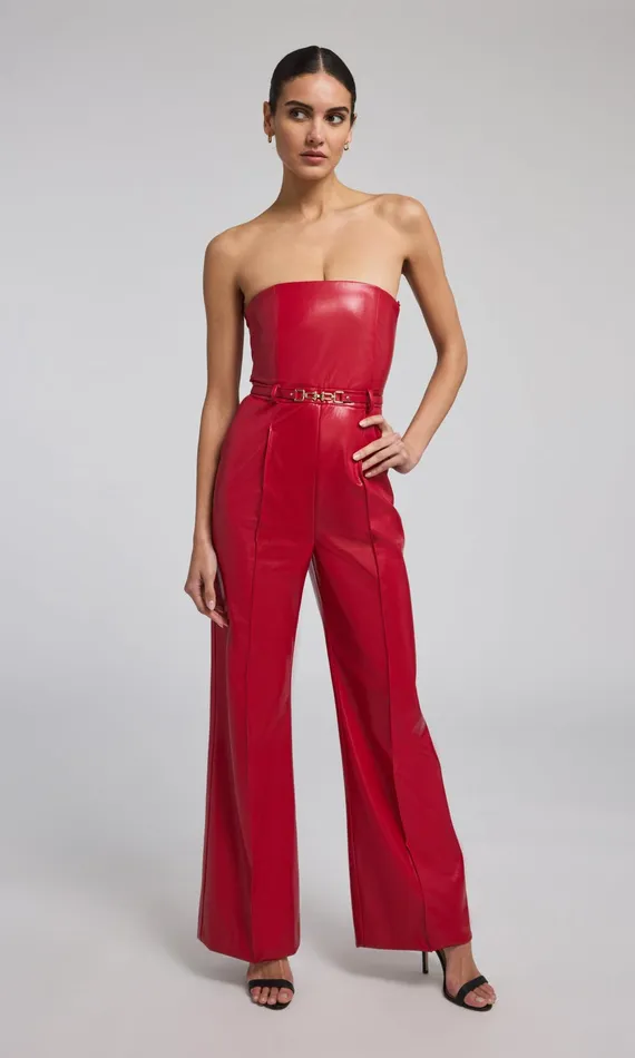 Women Generation Love Clothing Jumpsuits and Rompers Cristelle Vegan Leather Jumpsuit Ruby Women Generation Love Clothing Jumpsuits and Rompers Cristelle Vegan Leather Jumpsuit Ruby