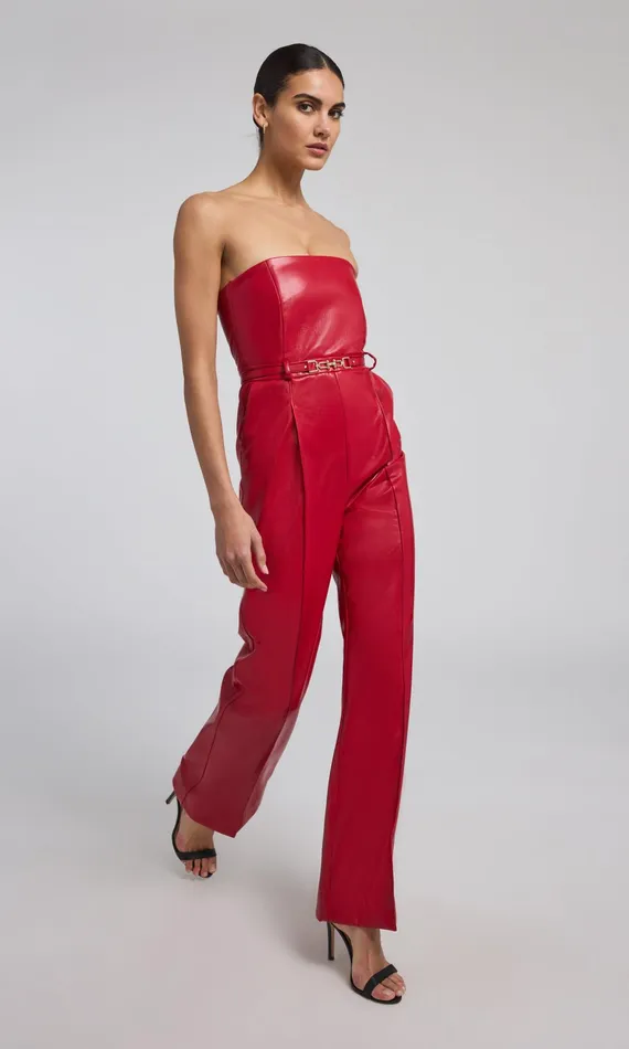 Women Generation Love Clothing Jumpsuits and Rompers Cristelle Vegan Leather Jumpsuit Ruby