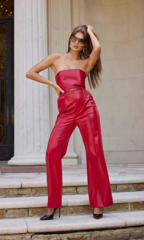 Women Generation Love Clothing Jumpsuits and Rompers Cristelle Vegan Leather Jumpsuit Ruby