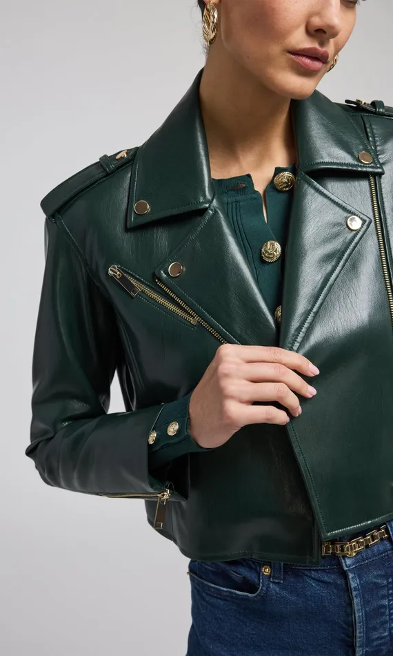 Women Generation Love Clothing Outerwear Cosita Vegan Leather Moto Jacket Forest