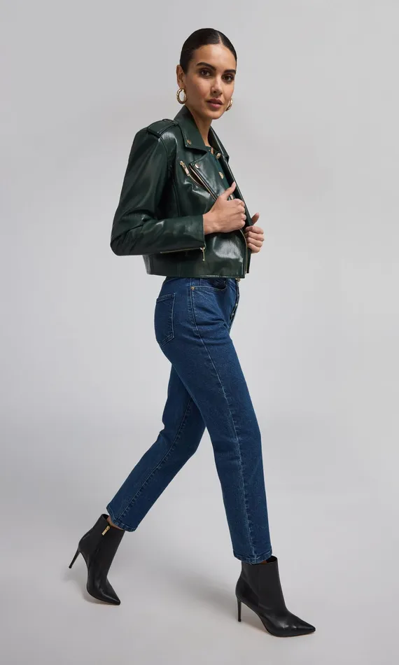 Women Generation Love Clothing Outerwear Cosita Vegan Leather Moto Jacket Forest