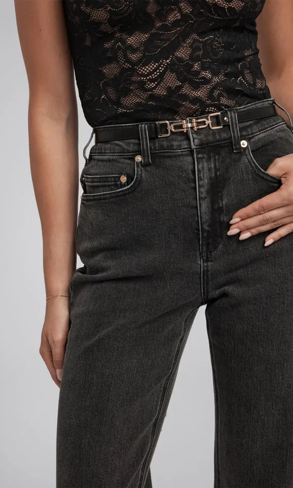 Women Generation Love Clothing Pants Emmett Denim Pants With Vegan Leather Belt Washed Black