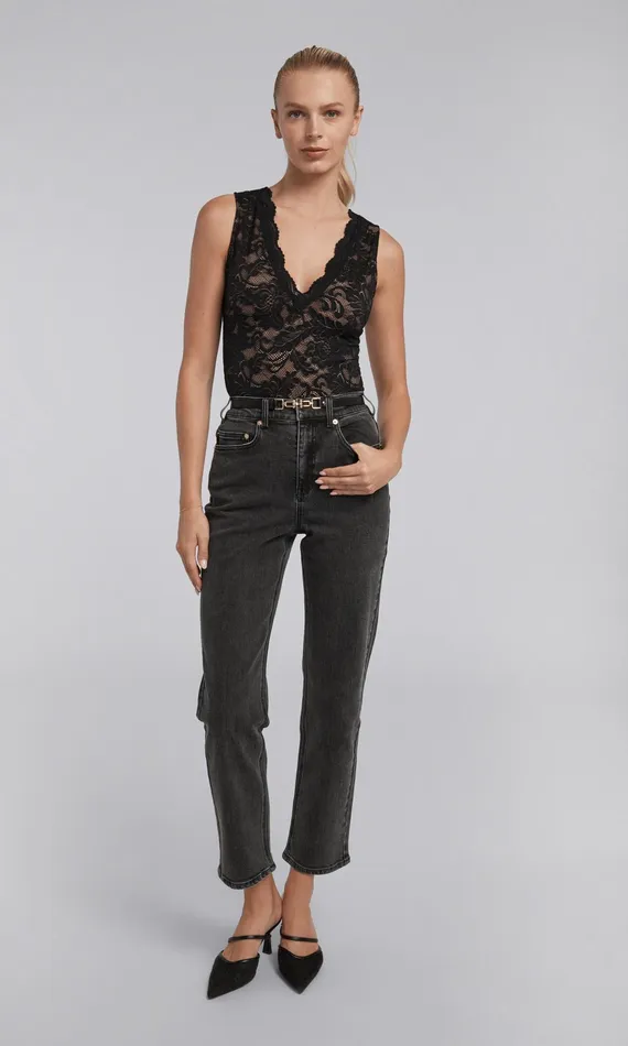 Women Generation Love Clothing Pants Emmett Denim Pants With Vegan Leather Belt Washed Black