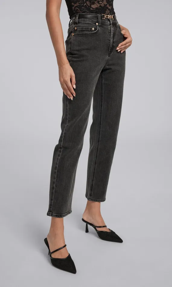 Women Generation Love Clothing Pants Emmett Denim Pants With Vegan Leather Belt Washed Black