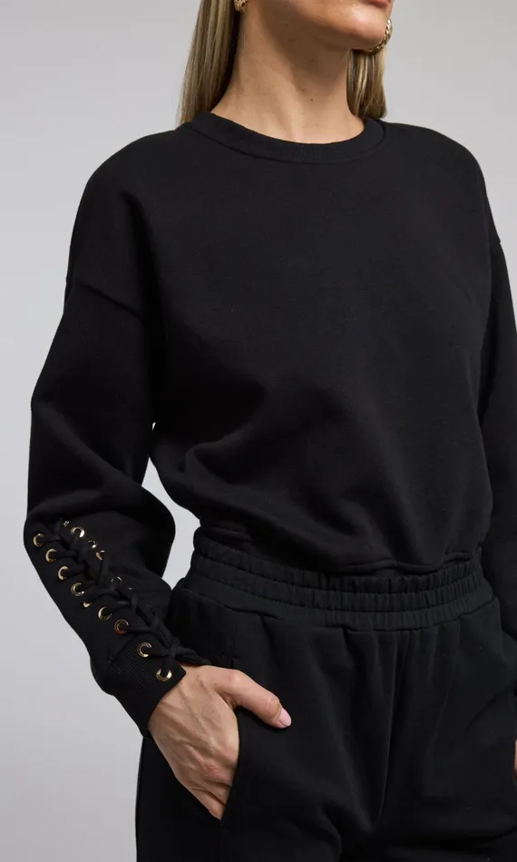 Women Generation Love Clothing Sweaters and Sweatshirts Marley LaceUp Sweatshirt Black