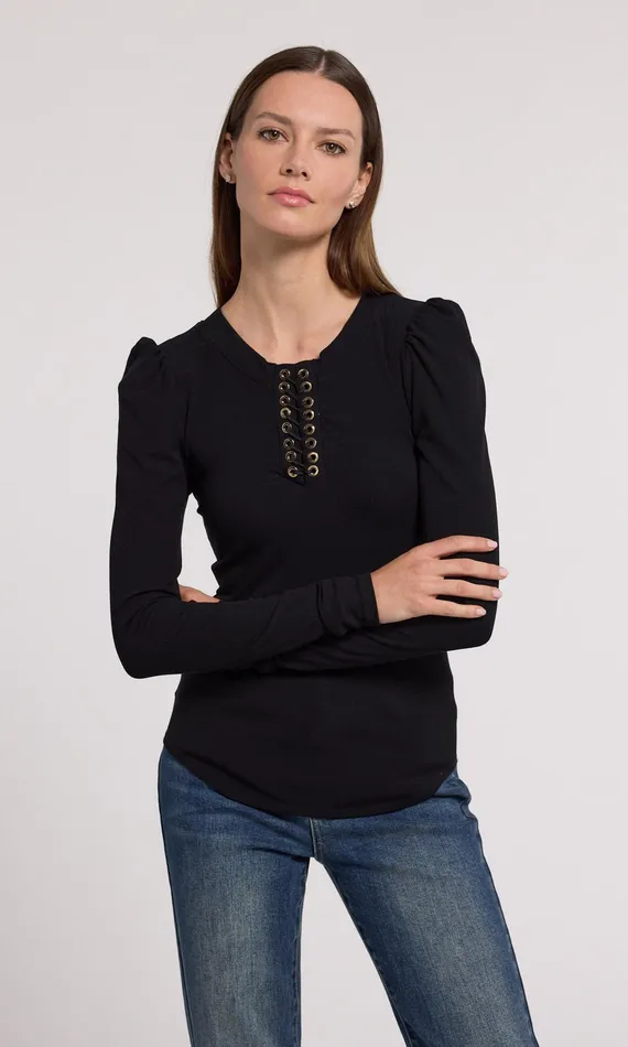 Women Generation Love Clothing Tops Khara LaceUp Top Black