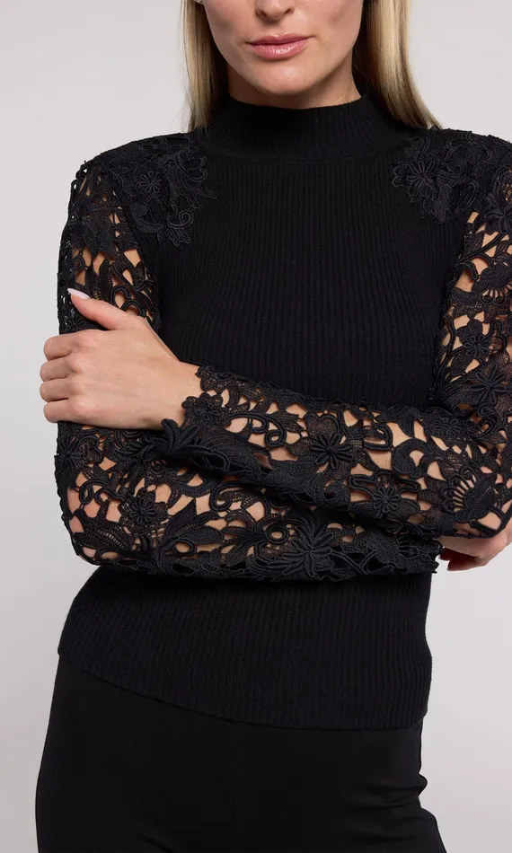 Women Generation Love Clothing Tops Marcelena Lace Combo Sweater Black