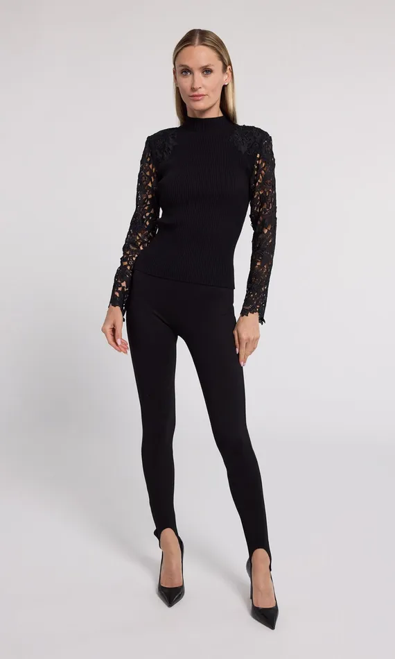 Women Generation Love Clothing Tops Marcelena Lace Combo Sweater Black