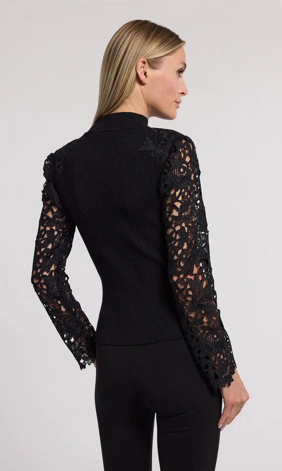 Women Generation Love Clothing Tops Marcelena Lace Combo Sweater Black